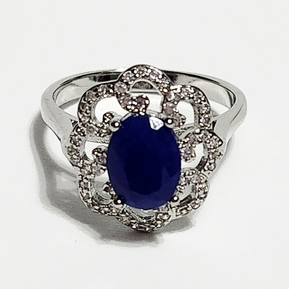 2.00 ct Sapphire Silver Ring Size 9 - Picture 13 of 14